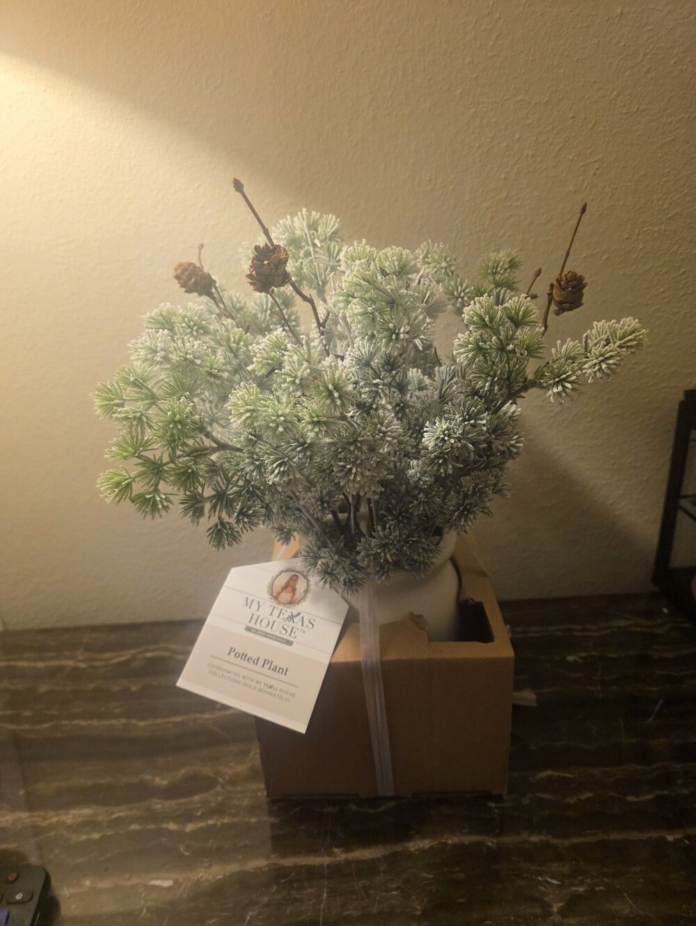 Flocked Green Artificial Pine Potted Plant by My Texas House